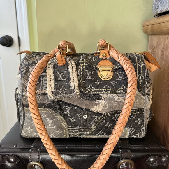 Authentic Louis Vuitton denim speedy with vintage boho bags handles - Picture 1 of 10